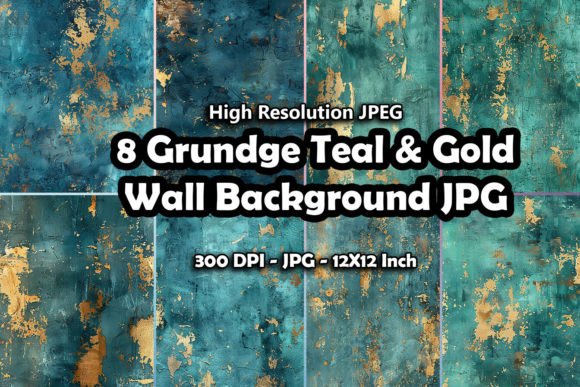 Download 8 Grudge Teal &amp; Gold Wall Background JPG - Background Collection