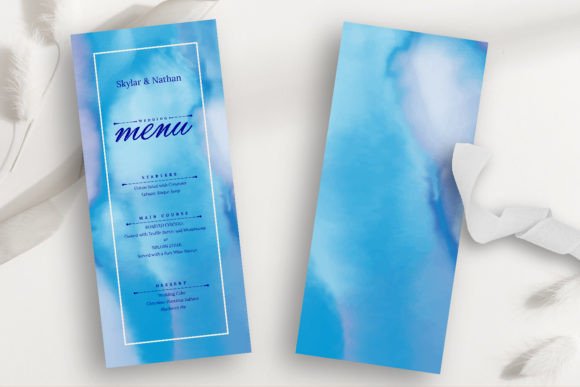 Download Modern Blue Watercolor Wedding Menu Card - Card Collection
