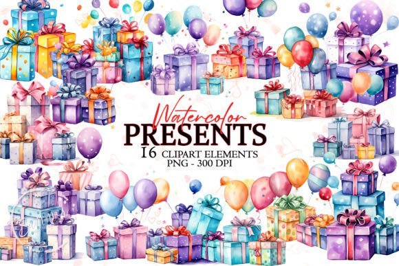 Download Colorful Presents Watercolor Sublimation - Presents Collection