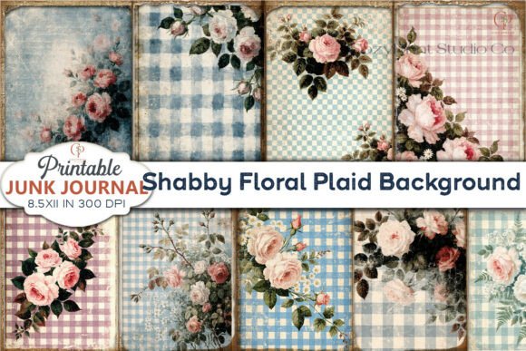 Download Shabby Floral Plaid Background Junk Jour - Background Collection