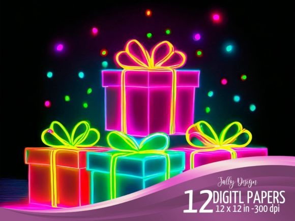 Download Neon Birthday Presents Retro Graphics - Presents Collection