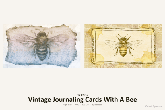 Download Vintage Journaling Cards with a Bee - Card Collection