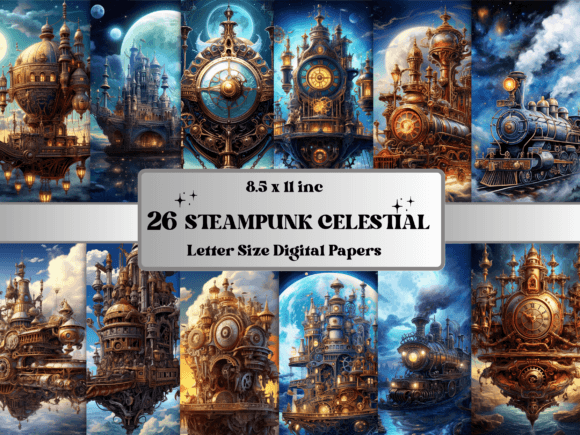 Download Steampunk Celestial Background Paper Set - Background Collection