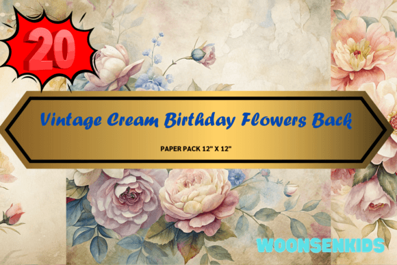 Download 20 Vintage Cream Birthday Flowers Background Watercolor Png Kdp Digital Paper - Background Collection