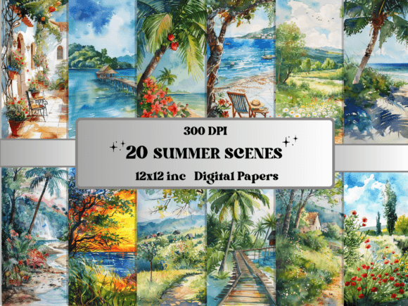 Download Watercolor Summer Scene Background Paper - Background Collection