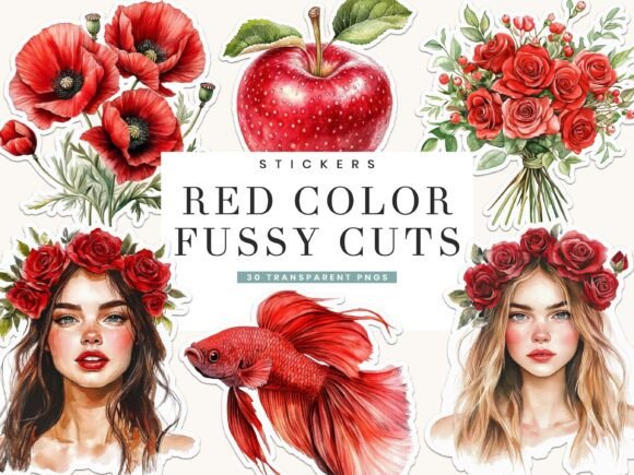 Download Red Color Fussy Cuts Stickers - Stickers Collection